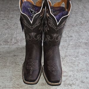 Men's Dark Brown Embroidered Leather Western Boots -